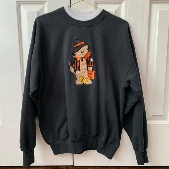 🧸🎃 Vintage 90s Embroidered Halloween Sweatshirt - Picture 1 of 7